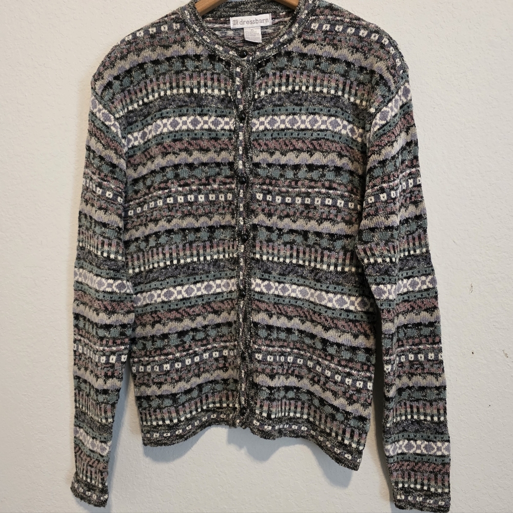 VTG Dressbarn Button Front Cardigan Sweater Boho Cottage Grandma Size XL